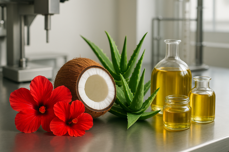 hibiscus coconut aloevera and oil in one image manufacture